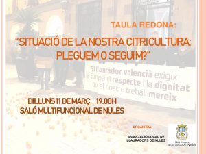 Nules organiza un debate abierto sobre la crisis citrícola