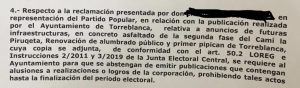 La Justicia frena el uso electoralista del Ayuntamiento que hacen en Torreblanca el PSOE, Compromís y los ex ediles de Ciudadanos