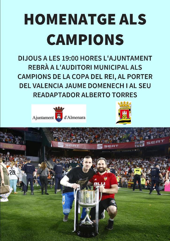 Almenara homenajeará el jueves a Jaume Domènech y Alberto Torres