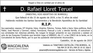 El PSPV expresa su pésame por la muerte de Rafa Lloret