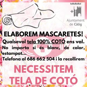 Càlig lanzaun llamamiento a la ciudadanía para que ceda tela de algodón para hacer mascarillas