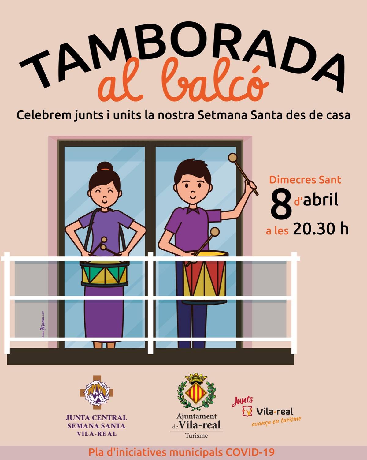 Vila-real celebrará dos nuevas tamborradas en los balcones para vivir la Semana Santa desde casa tras el éxito del Domingo de Ramos