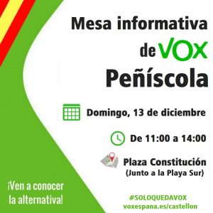 VOX Peñíscola instala «Mesa Informativa » este domingo