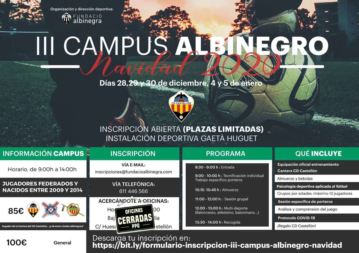 La Fundació Albinegra organiza el III CAMPUS ALBINEGRO para Navidad