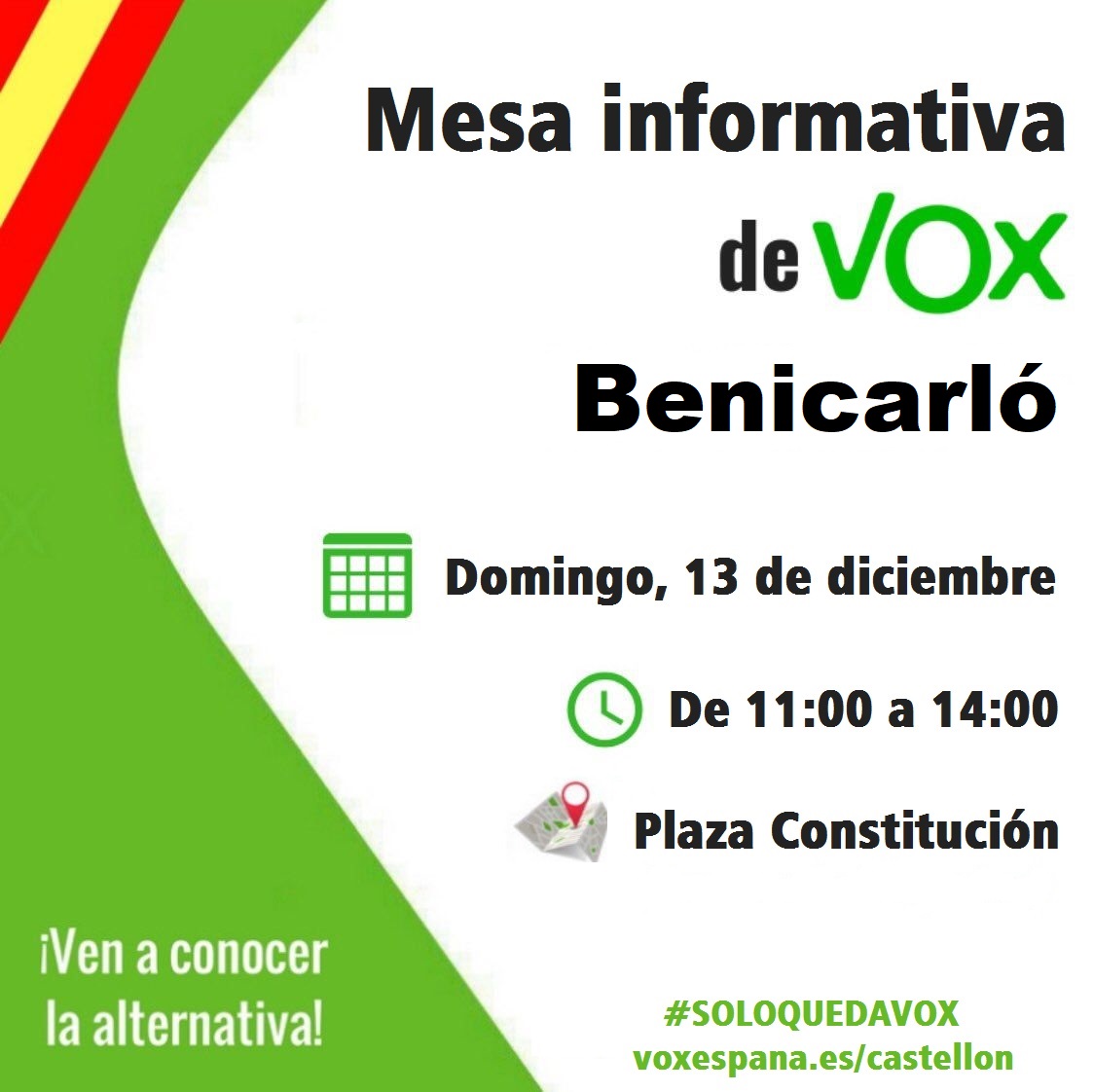 VOX Benicarló instala “Mesa Informativa ” este domingo