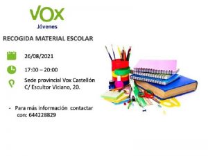 Los jóvenes de VOX Castellón organizan una recogida solidaria de material escolar