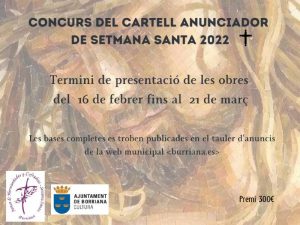 Premio de 300 euros para el cartel ganador que anuncie la Semana Santa de Burriana 2022