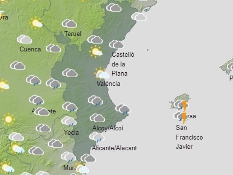 Activada la alerta naranja por lluvias en la mitad meridional de la Comunitat Valenciana