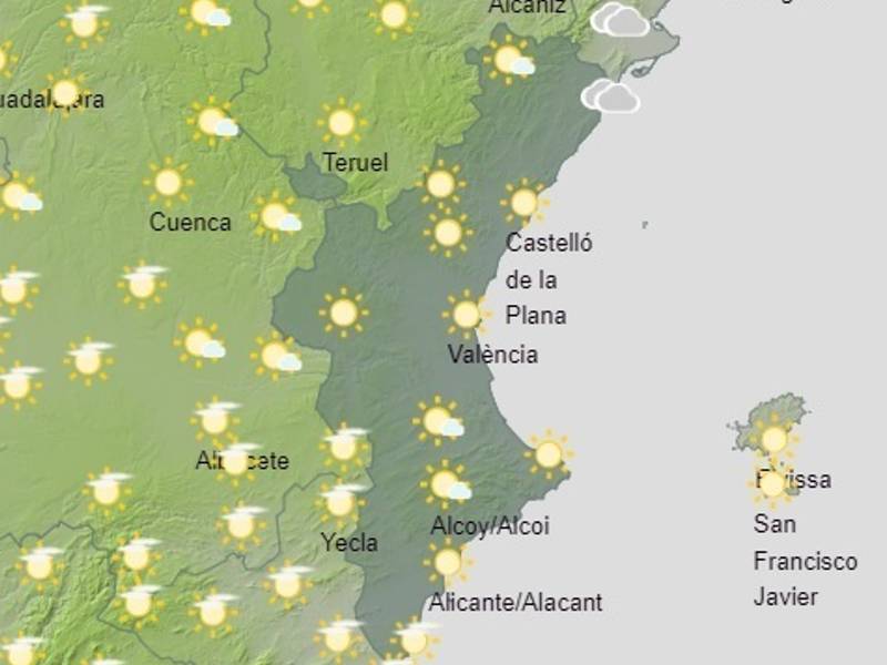 Domingo con cielo poco nuboso y posible calima en la Comunitat Valenciana