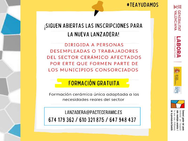 Formación gratuita para personas desempleadas en Burriana con el Acuerdo por el Empleo de los Municipios Cerámicos