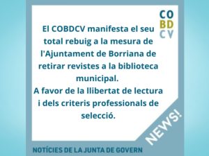 Comunicat del COBDCV davant la censura i retirada de revistes de la biblioteca municipal de Borriana – Castelló