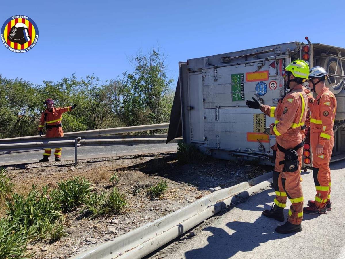 Abatidas dos reses escapadas tras volcar un camión en Buñol