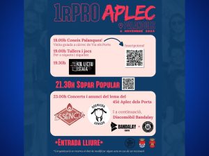 Programación del primer ‘proaplec de l’Aplec dels Ports’ en Palanques