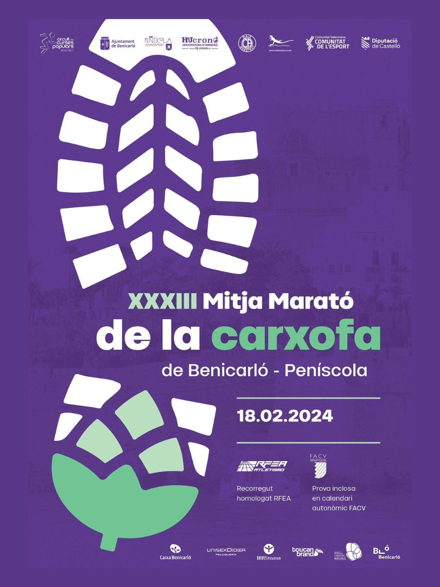 cartel Benicarló abre inscripciones para la 'Mitja Marató de la Carxofa 2024'