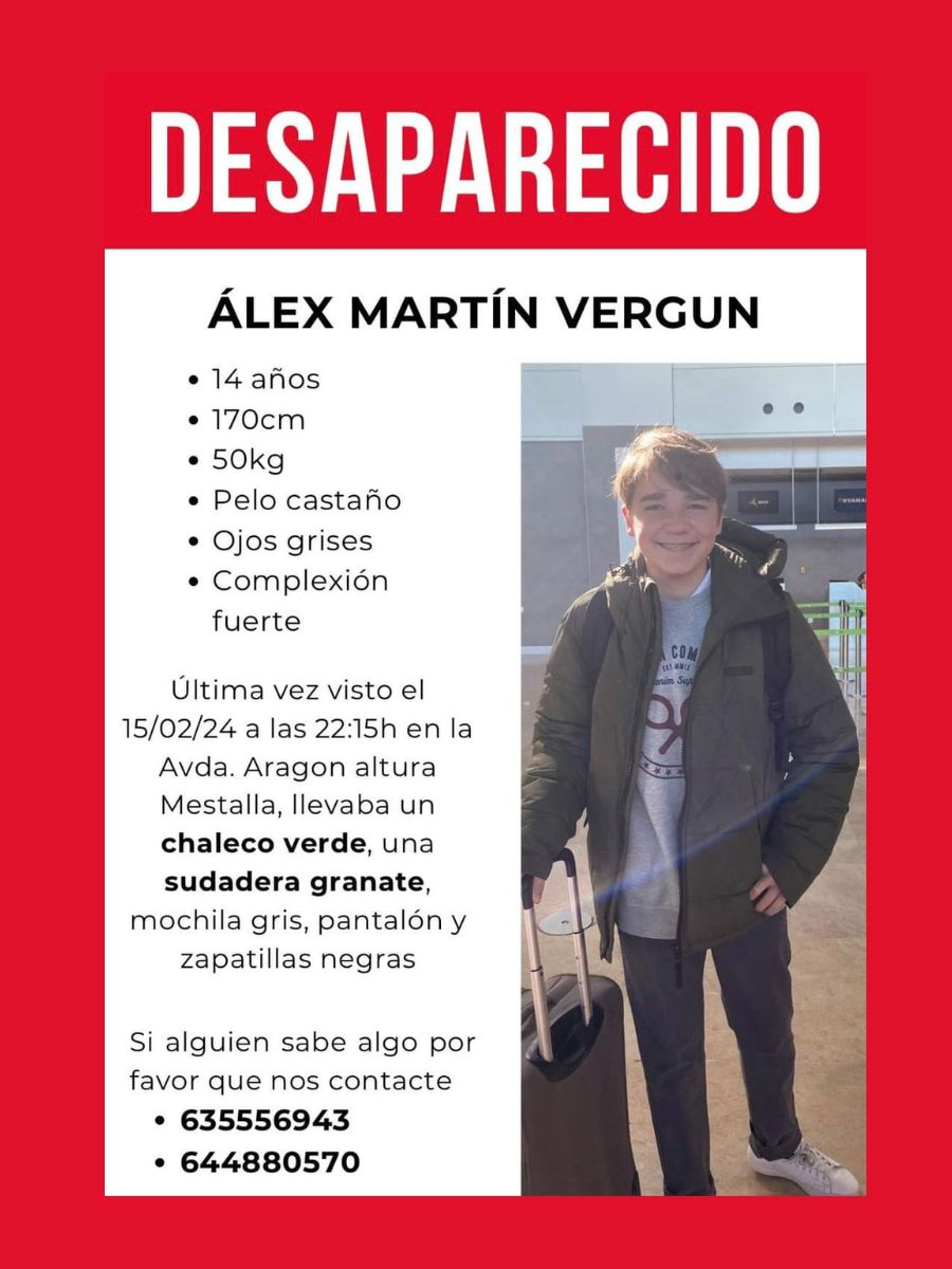 Buscan a un menor de 14 años desaparecido en Valencia Álex Martín Vergun