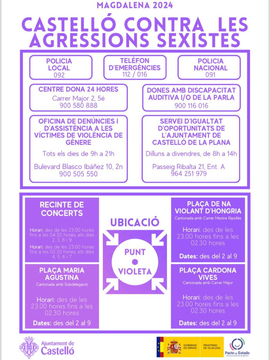 Ubicación 'Puntos Violeta' Fiestas Magdalena Castellón 2024 cartel