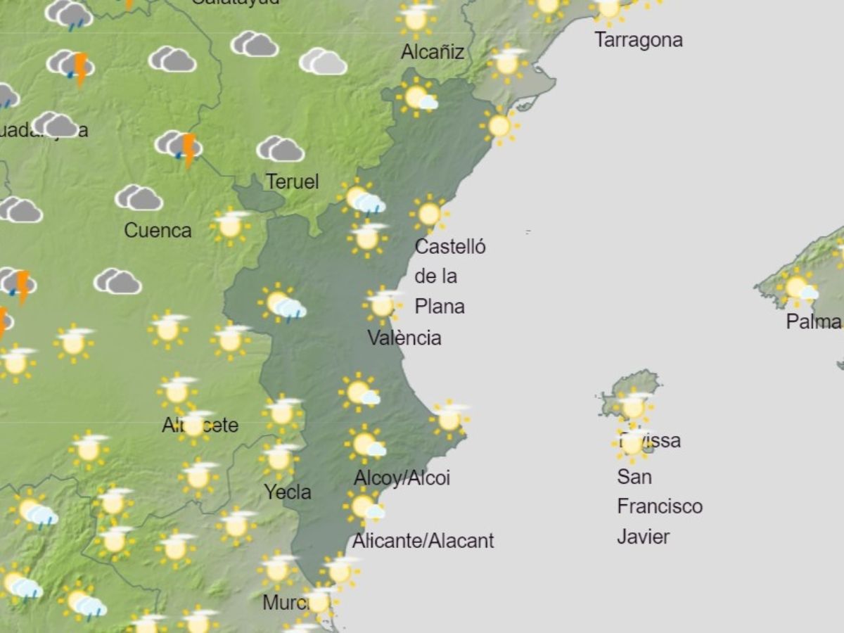 Alerta amarilla por tormentas en todo el interior de Castellón-mapa aemet 29 marzo 2024