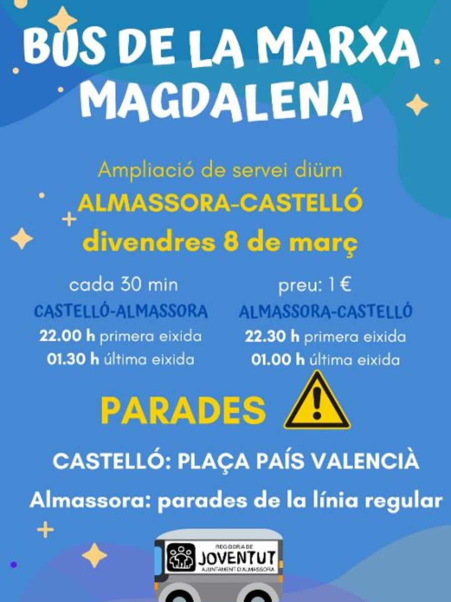 Almassora tendrá Bus de la Marxa a la Magdalena el fin de semana