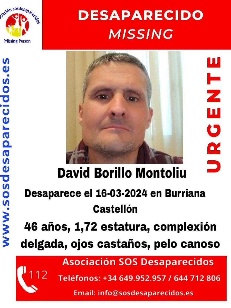 David Borillo Montoliu desaparecido Burriana- Guardia Civil busca