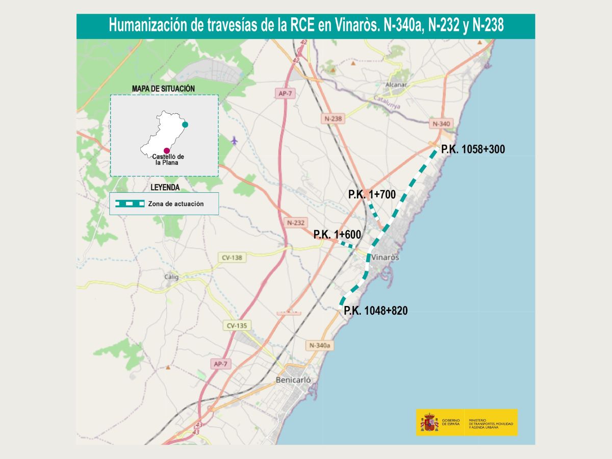 Humanización de las travesías de las carreteras del Estado en Vinaròs mapa