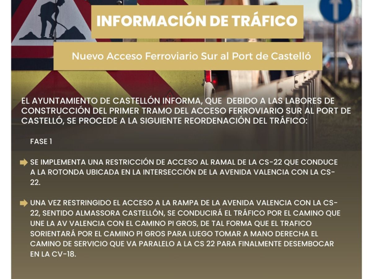 Información de tráfico por el acceso ferroviario sur al puerto de Castellón