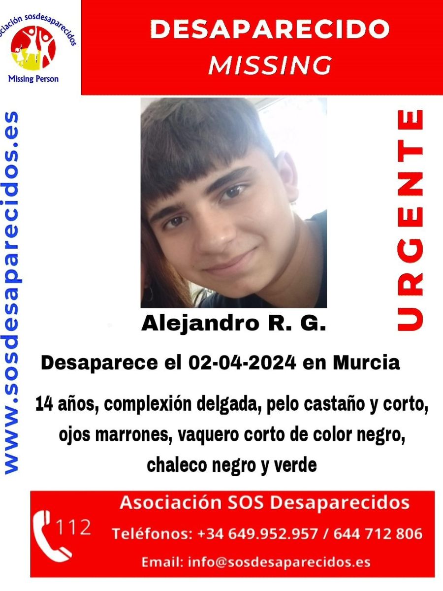 Se busca a un menor desaparecido en Murcia- Alejandro R.G.-CARTEL