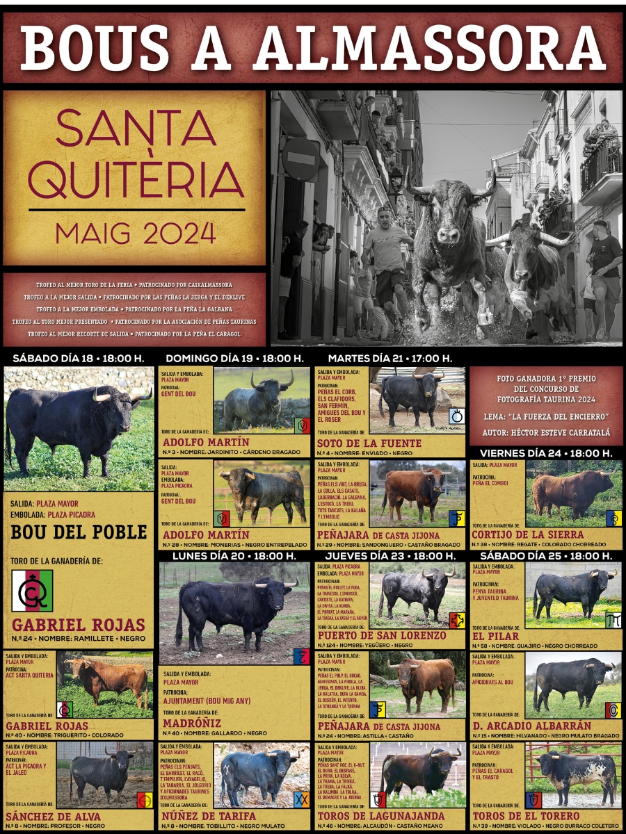 Almassora programa 120 actos y 16 toros para Santa Quiteria 2024