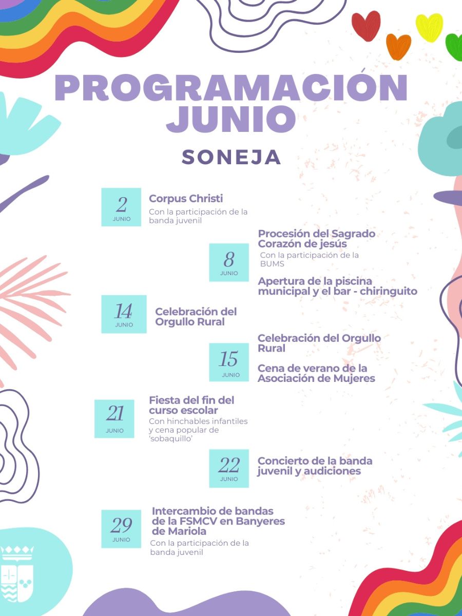 Con esta diversa oferta de actividades, el Ayuntamiento de Soneja invita a todos los vecinos a disfrutar de un junio lleno de cultura, tradición y comunidad.