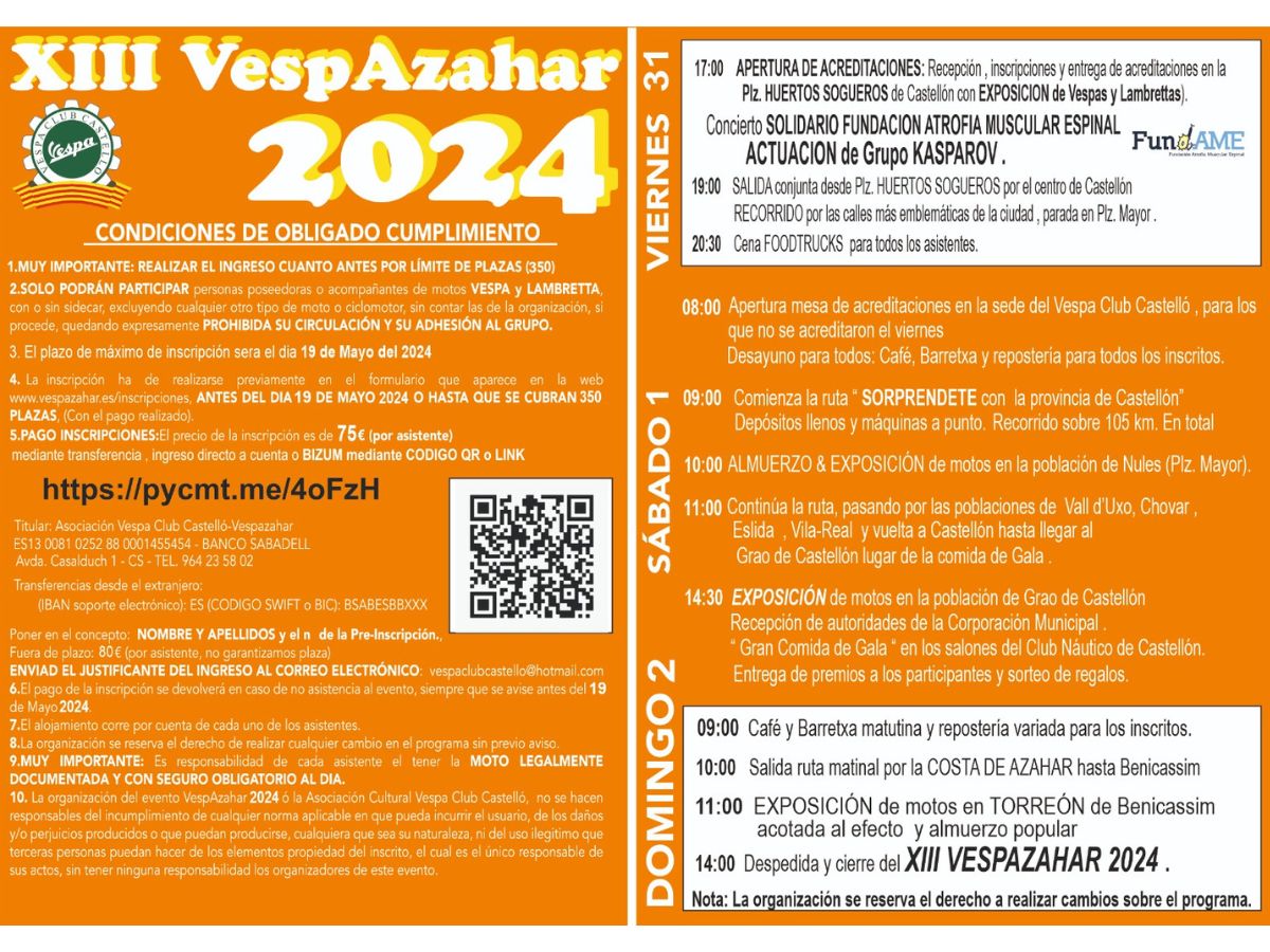 Desde el año 2010, se celebra en la capital de la Plana una de las mayores concentraciones de Vespas y Lambrettas de España.