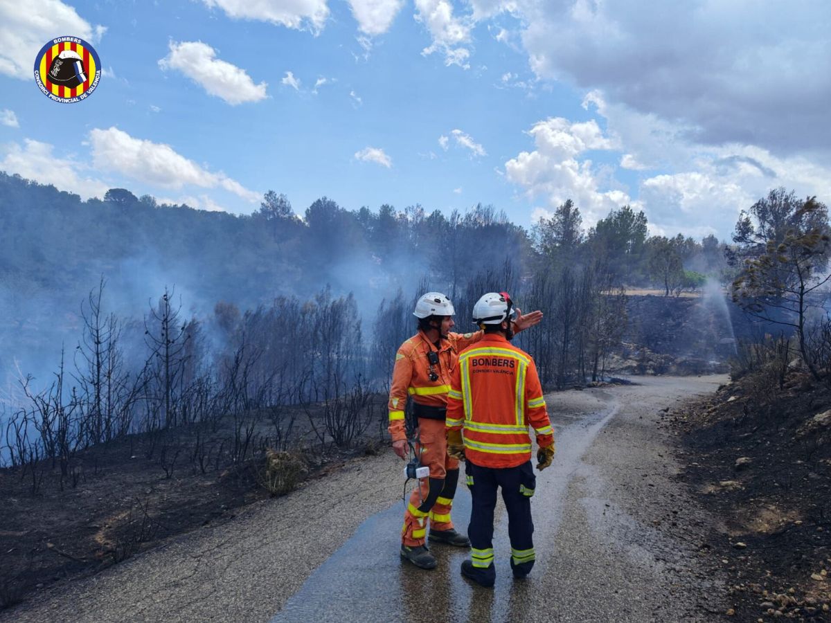 Un incendio forestal en Montroi obliga a desalojar viviendas