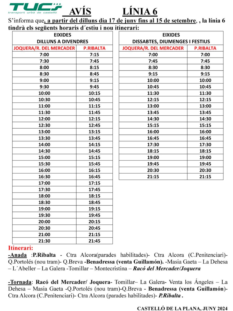 Nuevas líneas de transporte urbano este verano en Castellón