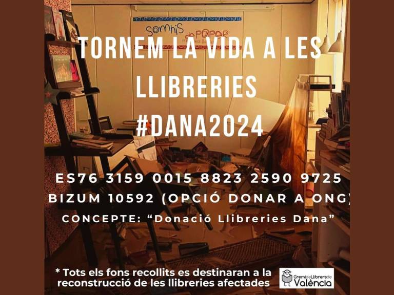 La asociación Somos de Libros organiza una acción solidaria con el objetivo de apoyar a las librerías devastadas por las inundaciones causadas por la DANA en Valencia.