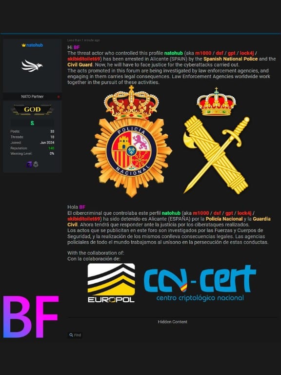 La detención se produjo tras un ciberataque a la Guardia Civil y el Ministerio de Defensa en diciembre de 2024.