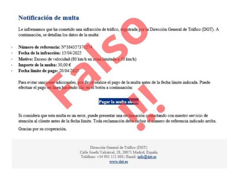 Se han detectado múltiples casos de correos engañosos que fingen ser de la DGT y notifican sobre inexistentes multas de circulación.